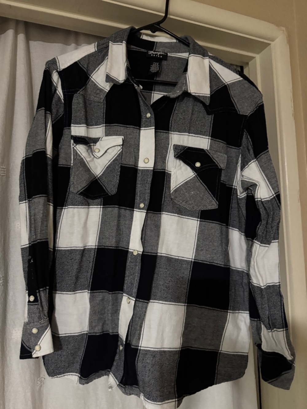 Wrangler Black & White Buffalo Plaid Button-Down Shirt